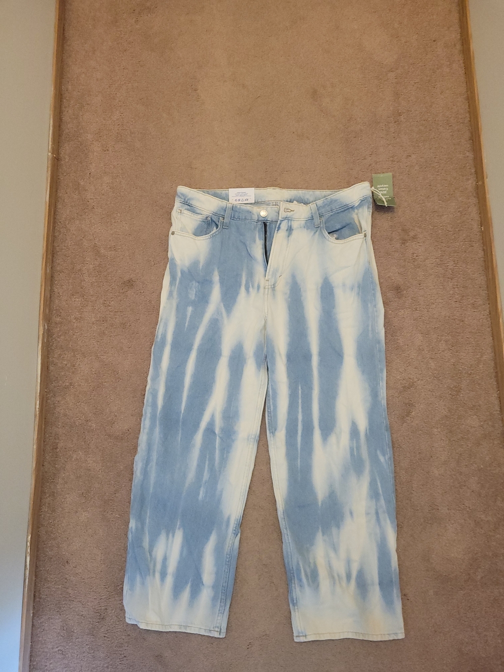 H&M Tie-Dye Light Blue & White Wide-Leg Jeans